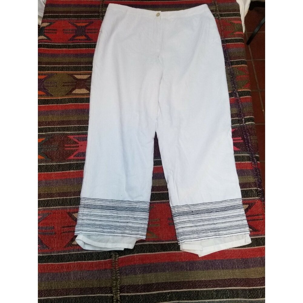 Sarah B Studio Womens Mid-Rise Cropped Pants Size 10 Linen Rayon White Lined